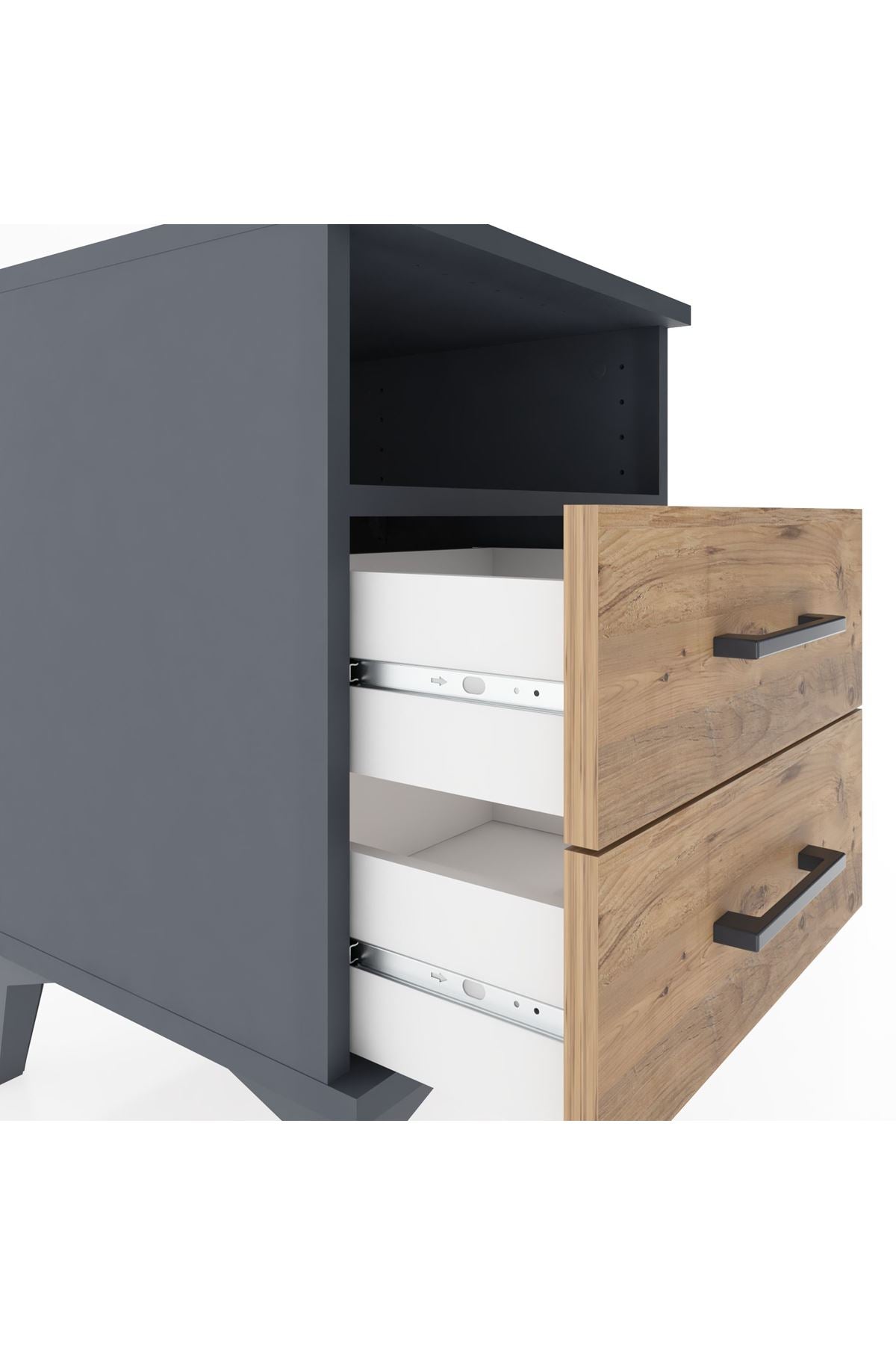 Hyperion Komodin Tek Raflı 2 Çekmeceli 44x44x64 Antrasit-Çam
