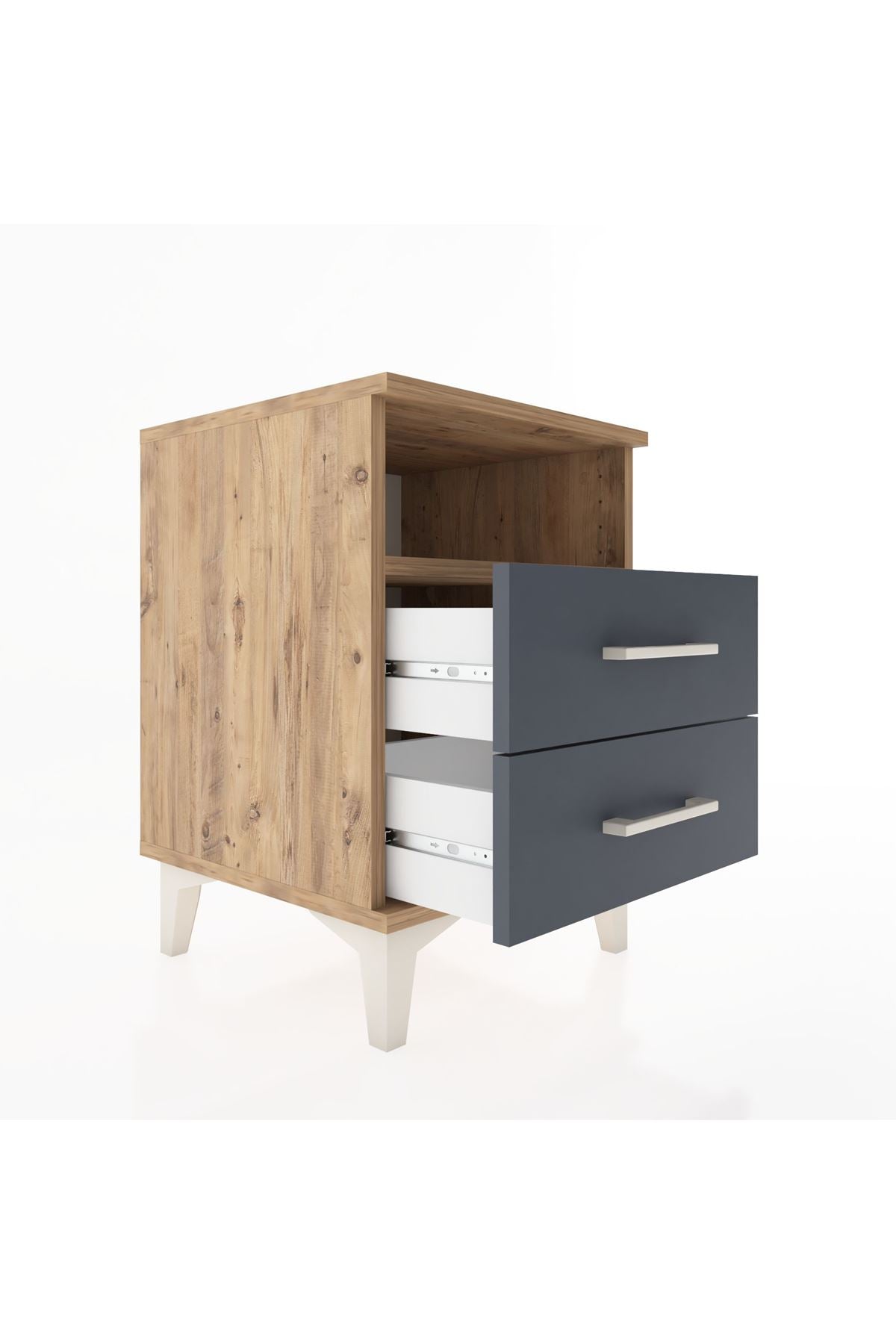 Hyperion Komodin Tek Raflı 2 Çekmeceli 44x44x64 Çam-Antrasit