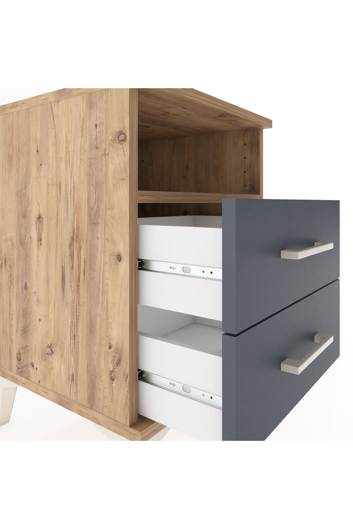 Hyperion Komodin Tek Raflı 2 Çekmeceli 44x44x64 Çam-Antrasit