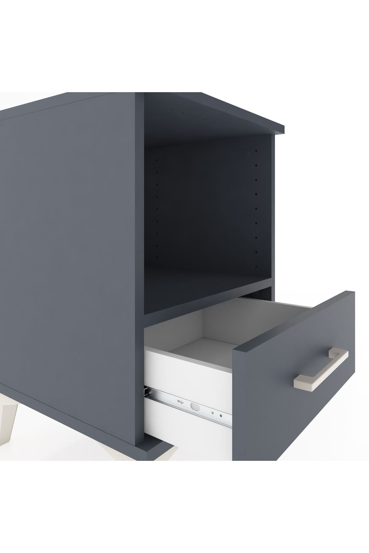 Hyperion Komodin Tek Raflı Tek Çekmeceli 44x44x64 Antrasit-Antrasit