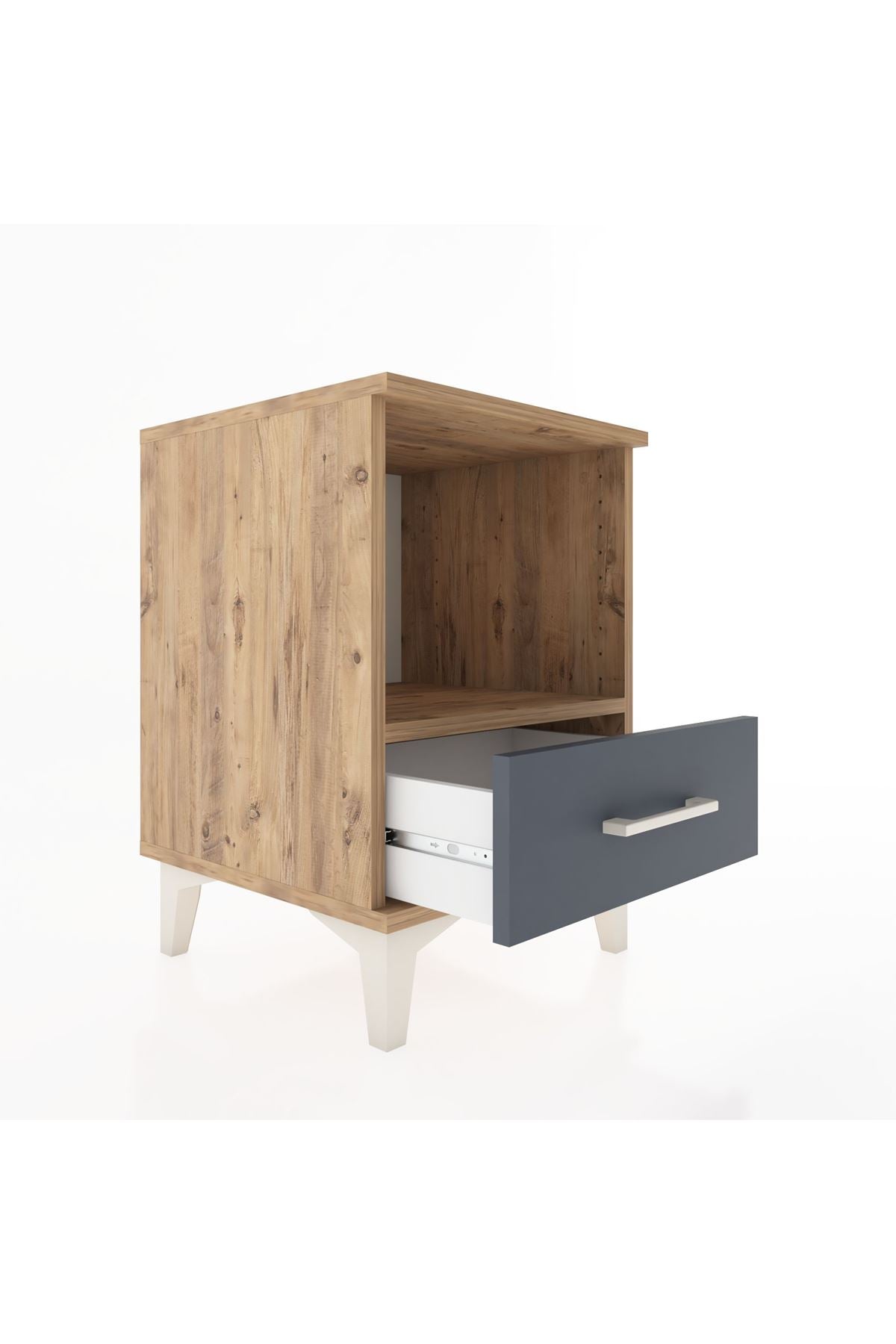 Hyperion Komodin Tek Raflı Tek Çekmeceli 44x44x64 Çam-Antrasit