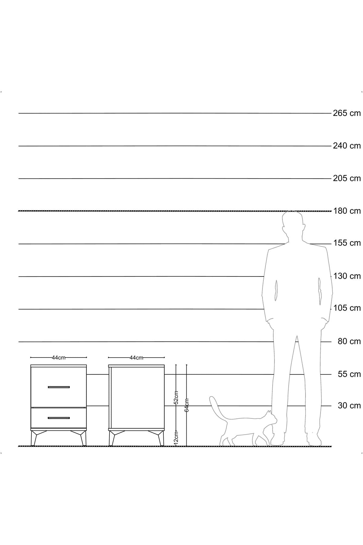 Hyperion Komodin 2 Çekmeceli 44x44x64 Antrasit-Çam