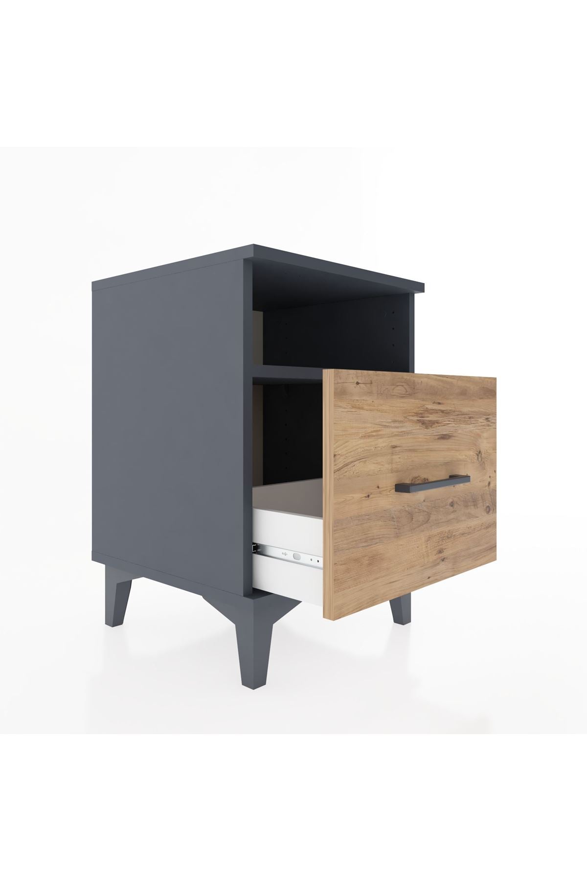 Hyperion Komodin Tek Raflı Tek Çekmeceli 44x44x64 Antrasit-Çam