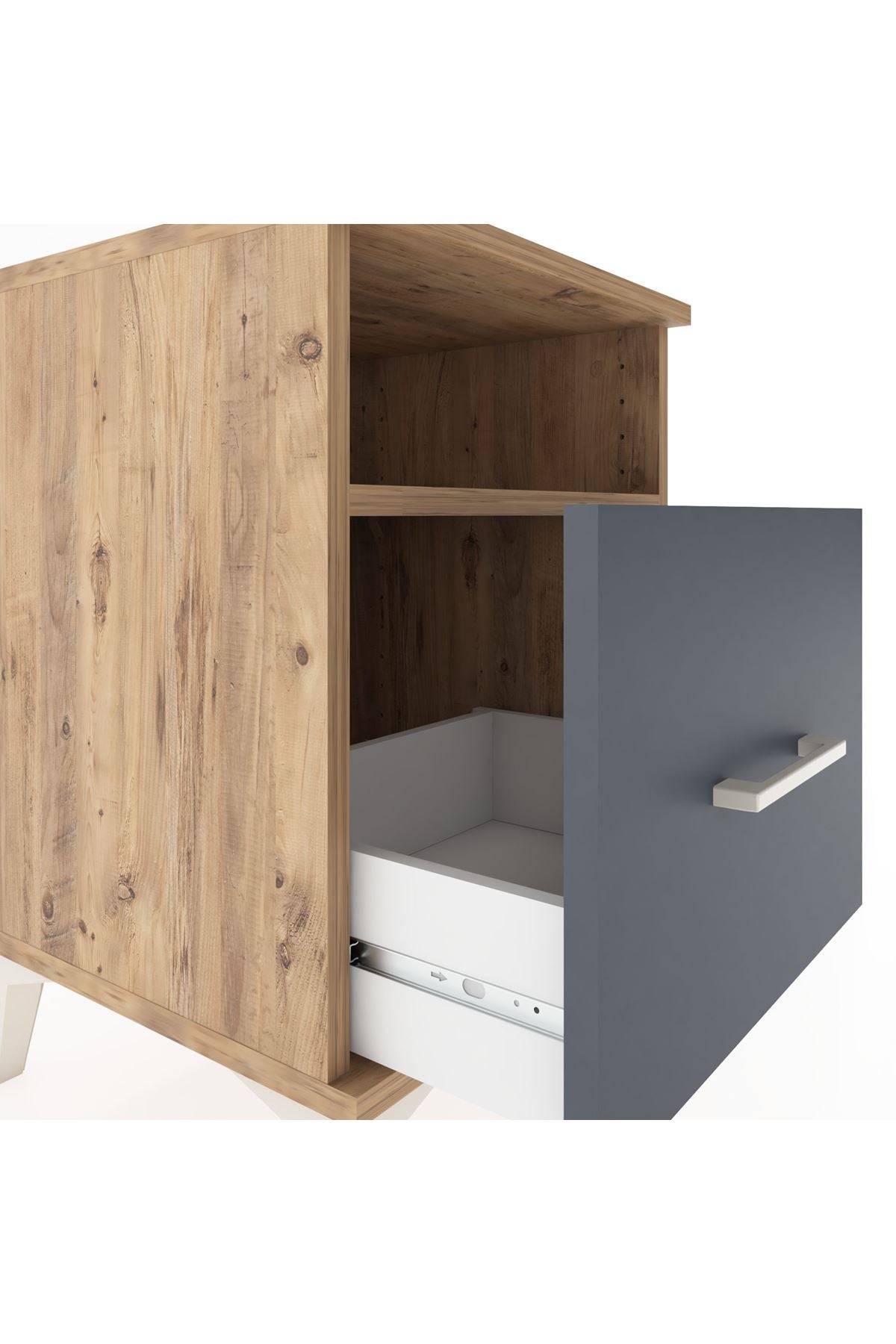 Hyperion Komodin Tek Raflı Tek Çekmeceli 44x44x64 Çam-Antrasit