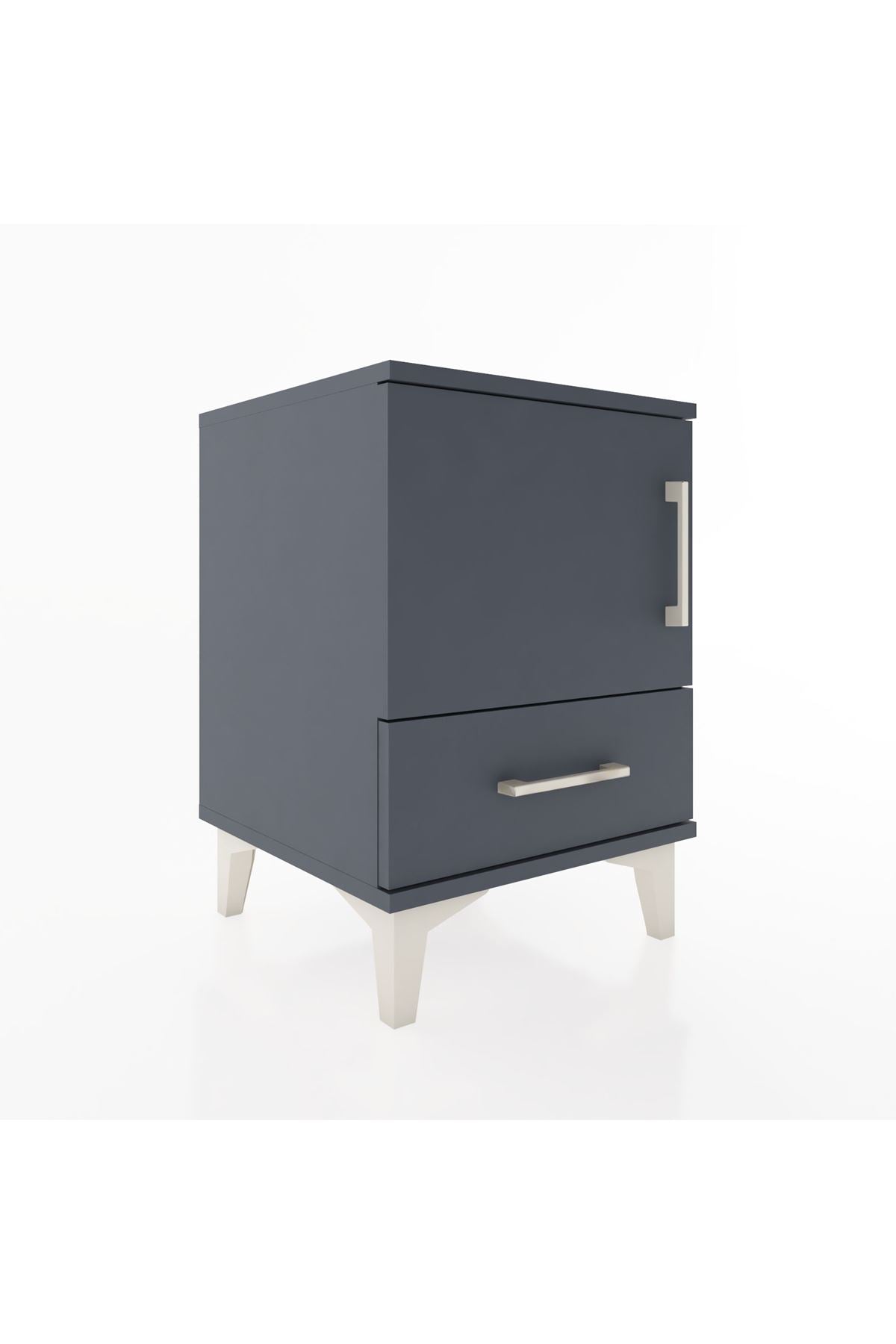 Hyperion Komodin Tek Raflı Tek Çekmeceli Tek Kapaklı 44x44x64 Antrasit-Antrasit