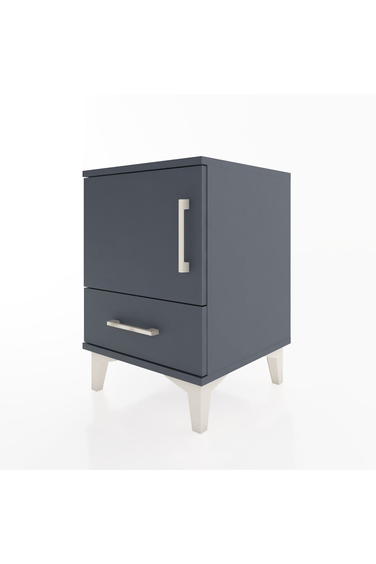 Hyperion Komodin Tek Raflı Tek Çekmeceli Tek Kapaklı 44x44x64 Antrasit-Antrasit