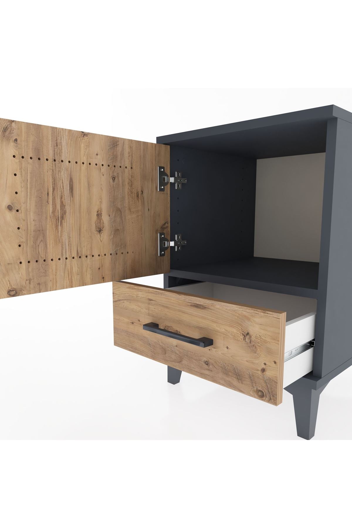 Hyperion Komodin Tek Raflı Tek Çekmeceli Tek Kapaklı 44x44x64 Antrasit-Çam