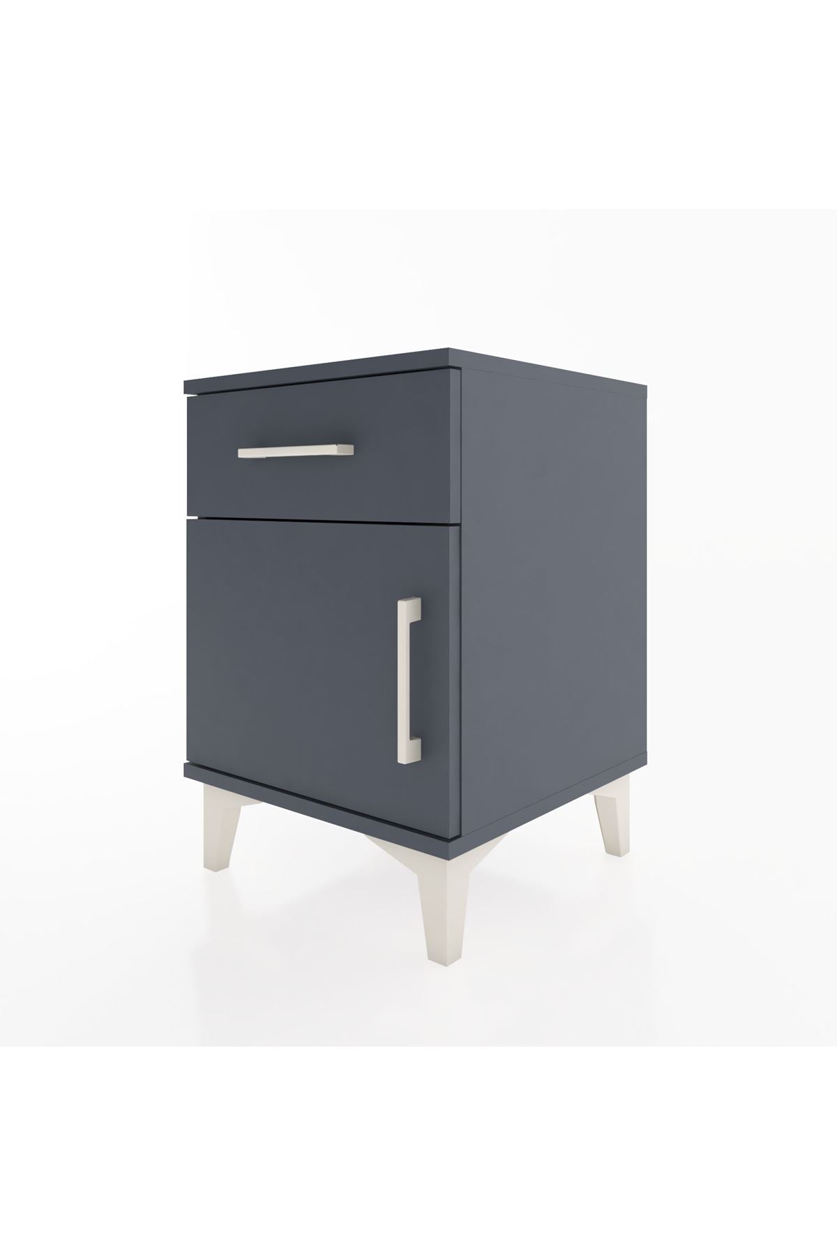 Hyperion Komodin Tek Çekmeceli Tek Kapaklı 44x44x64 Antrasit-Antrasit