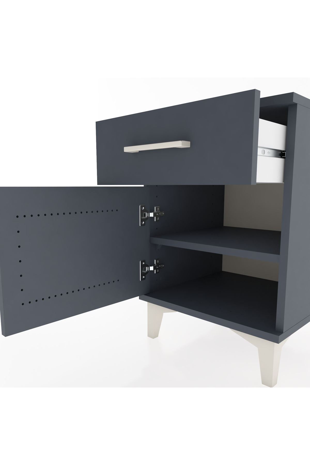 Hyperion Komodin Tek Çekmeceli Tek Kapaklı 44x44x64 Antrasit-Antrasit