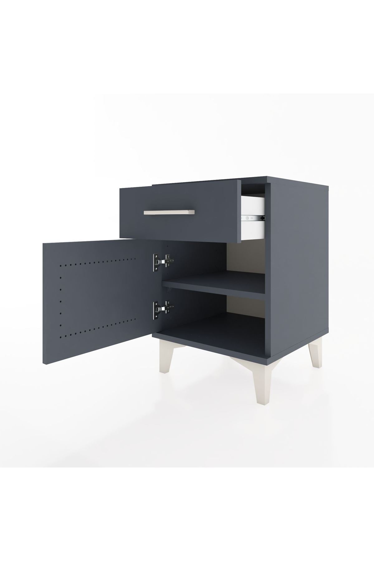 Hyperion Komodin Tek Çekmeceli Tek Kapaklı 44x44x64 Antrasit-Antrasit