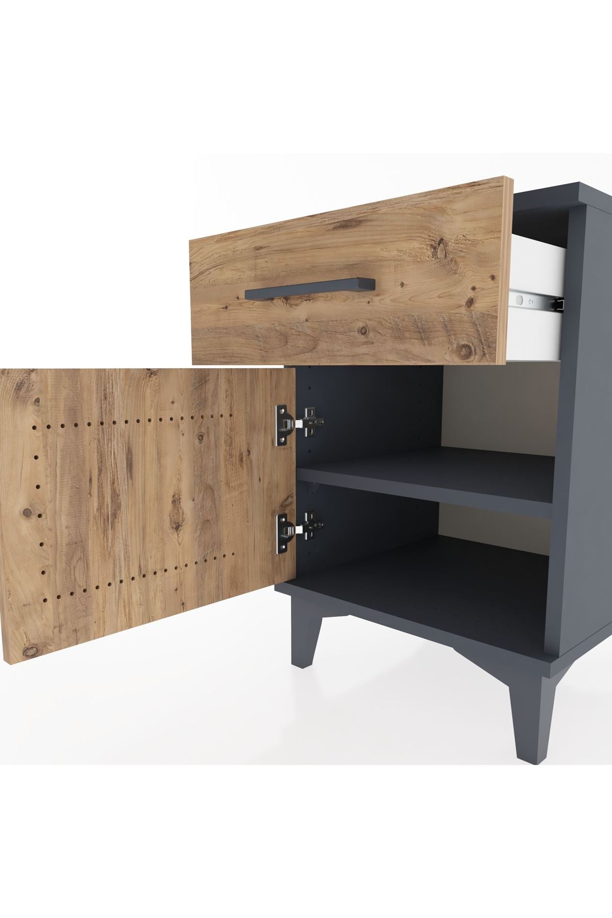 Hyperion Komodin Tek Çekmeceli Tek Kapaklı 44x44x64 Antrasit-Çam