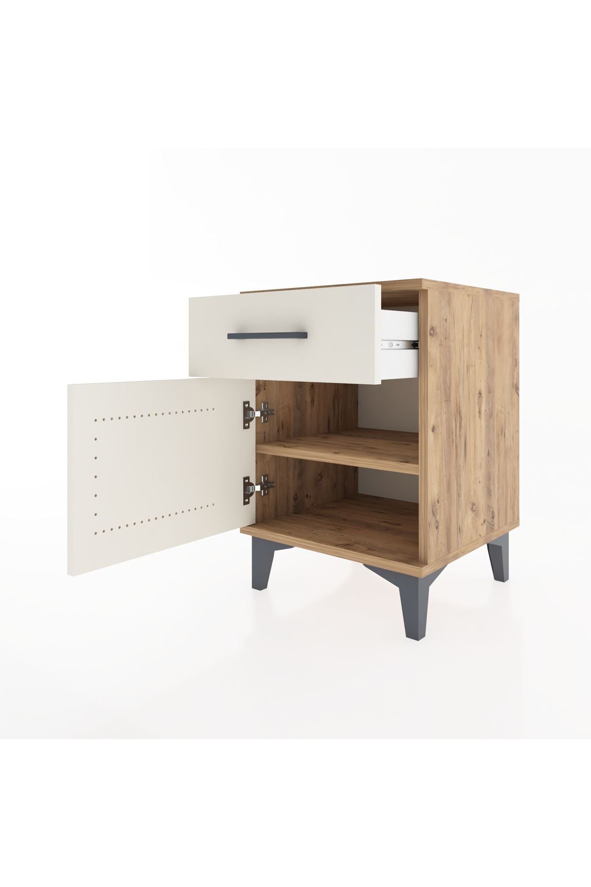 Hyperion Komodin Tek Çekmeceli Tek Kapaklı 44x44x64 Çam-Aytaşı