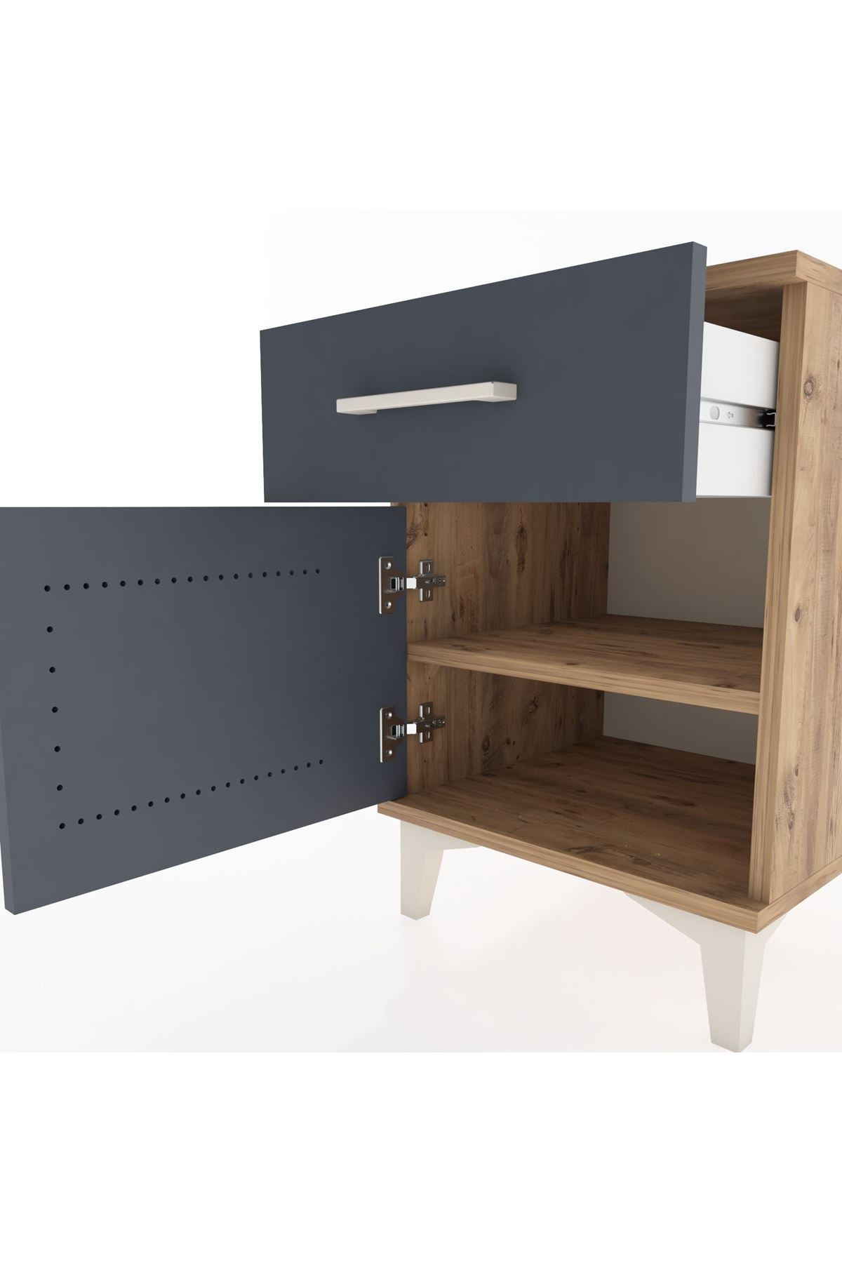 Hyperion Komodin Tek Çekmeceli Tek Kapaklı 44x44x64 Çam-Antrasit