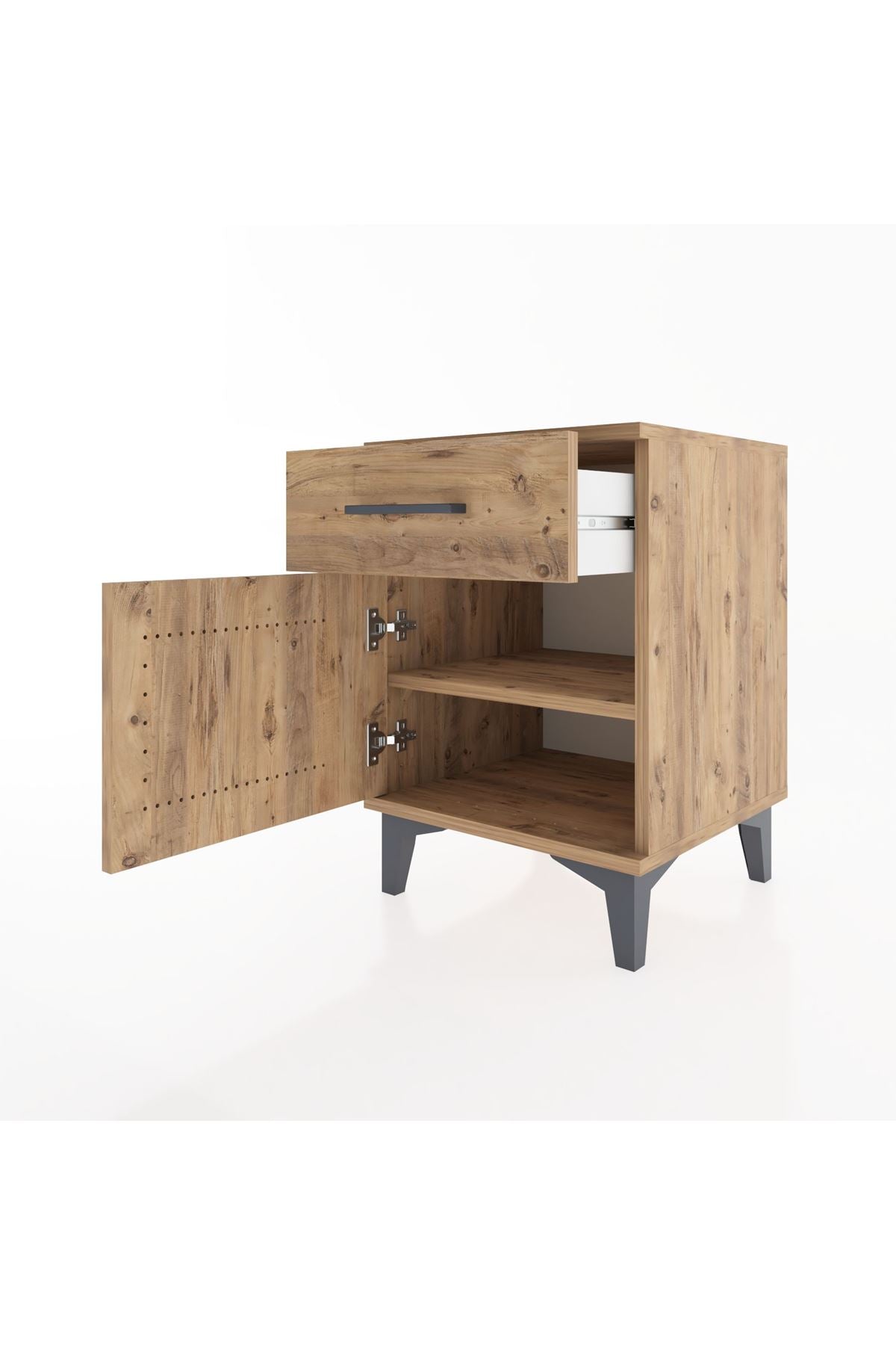 Hyperion Komodin Tek Çekmeceli Tek Kapaklı 44x44x64 Çam-Çam