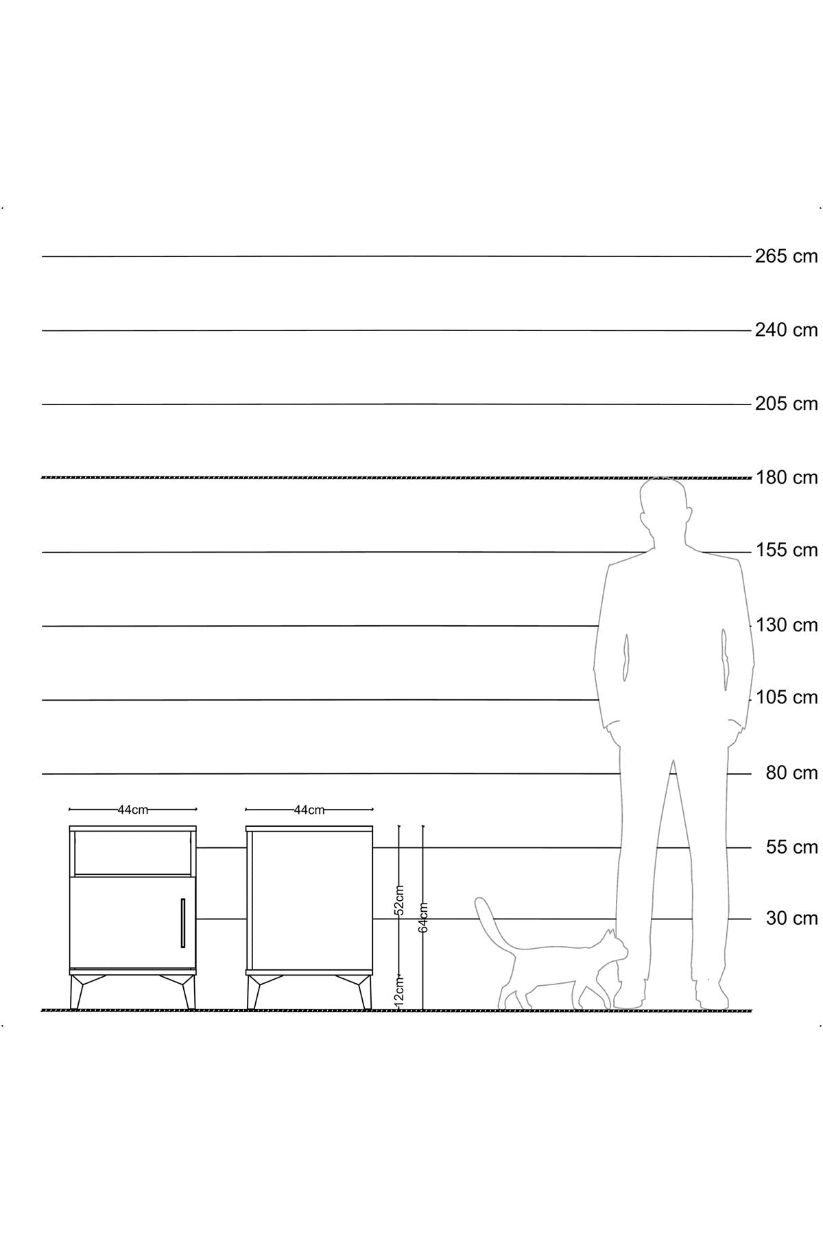 Hyperion Komodin Tek Raflı Tek Kapaklı 44x44x64 Çam-Antrasit