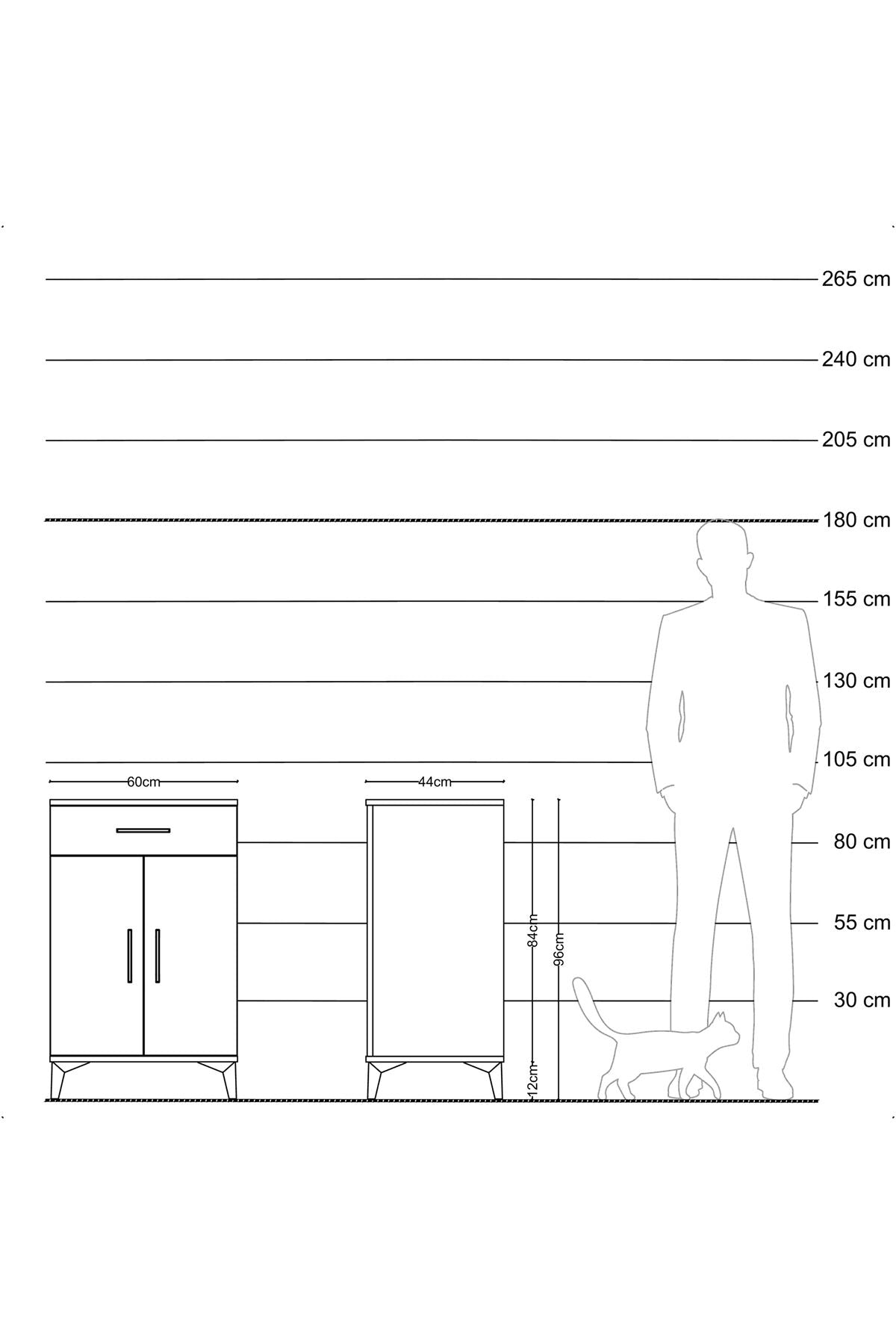 Hyperion Komodin 2 Raflı Tek Çekmeceli 2 Kapaklı 60x44x96 Aytaşı-Çam