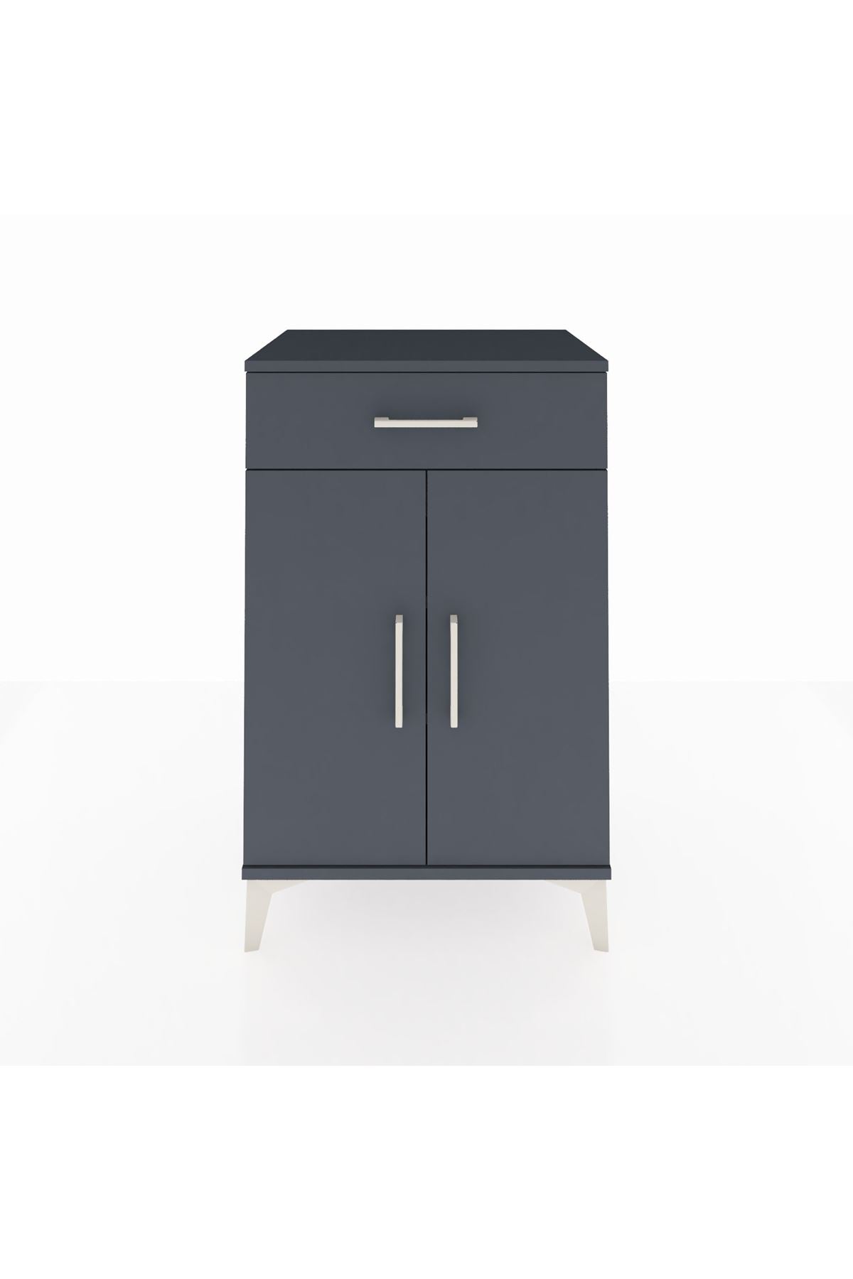 Hyperion Komodin 2 Raflı Tek Çekmeceli 2 Kapaklı 60x44x96 Antrasit-Antrasit
