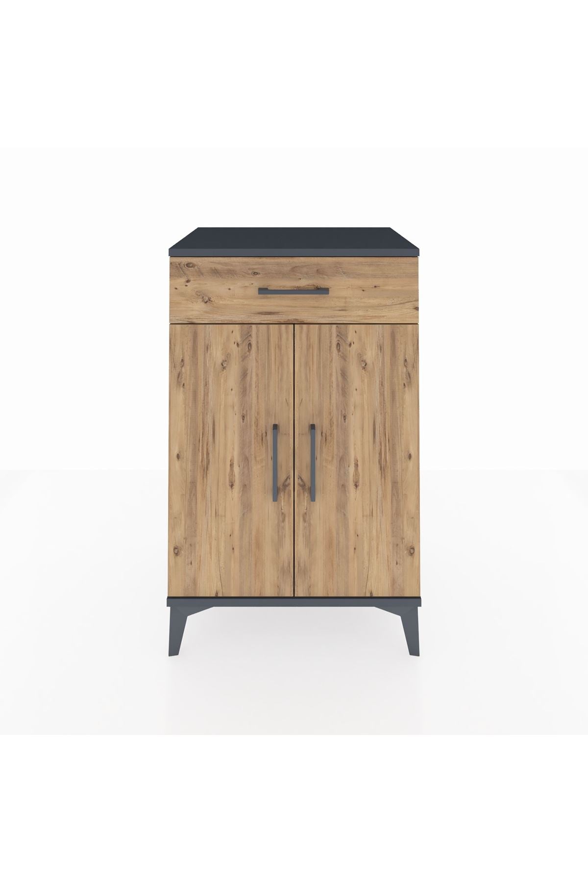 Hyperion Komodin 2 Raflı Tek Çekmeceli 2 Kapaklı 60x44x96 Antrasit-Çam