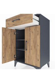 Hyperion Komodin 2 Raflı Tek Çekmeceli 2 Kapaklı 60x44x96 Antrasit-Çam