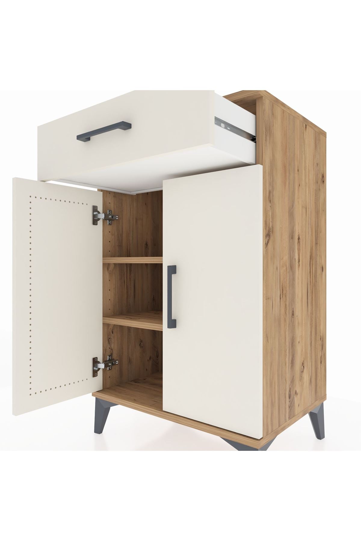 Hyperion Komodin 2 Raflı Tek Çekmeceli 2 Kapaklı 60x44x96 Çam-Aytaşı