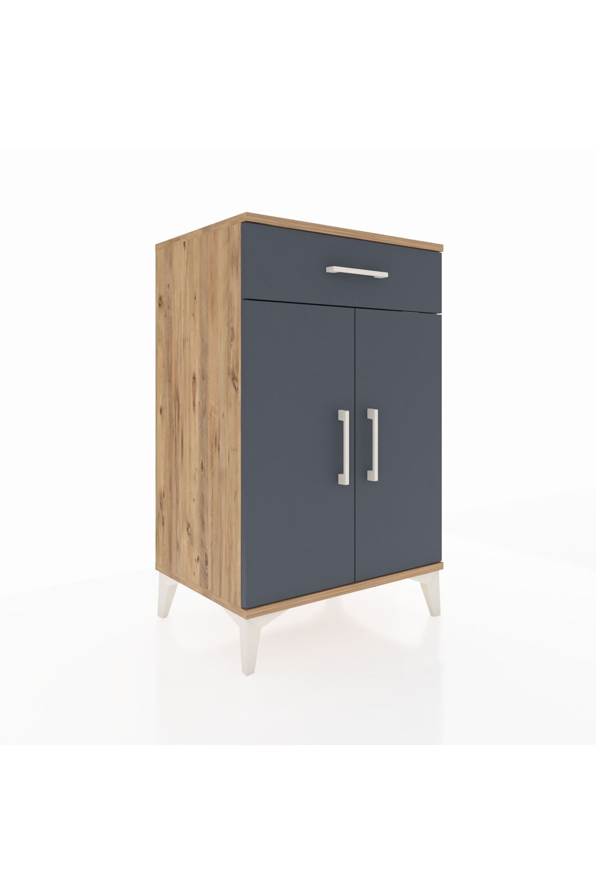 Hyperion Komodin 2 Raflı Tek Çekmeceli 2 Kapaklı 60x44x96 Çam-Antrasit