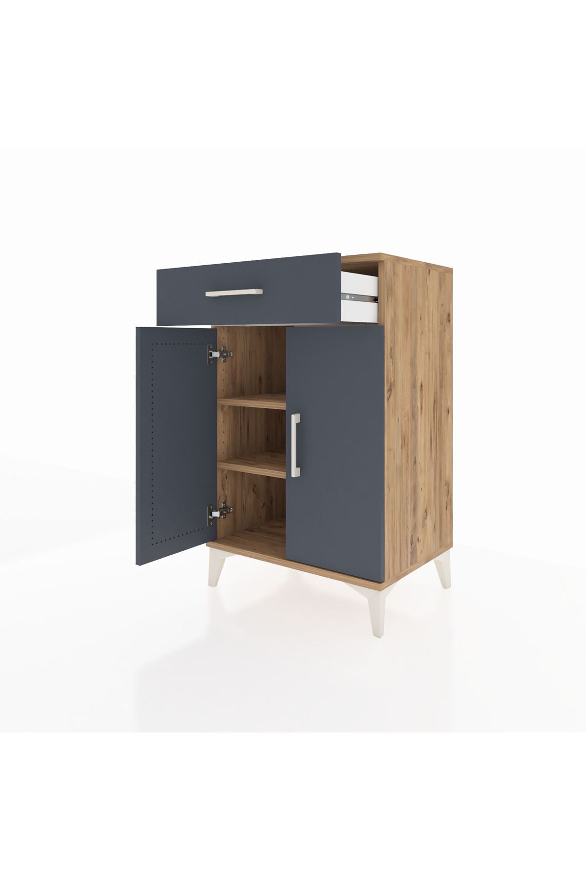Hyperion Komodin 2 Raflı Tek Çekmeceli 2 Kapaklı 60x44x96 Çam-Antrasit