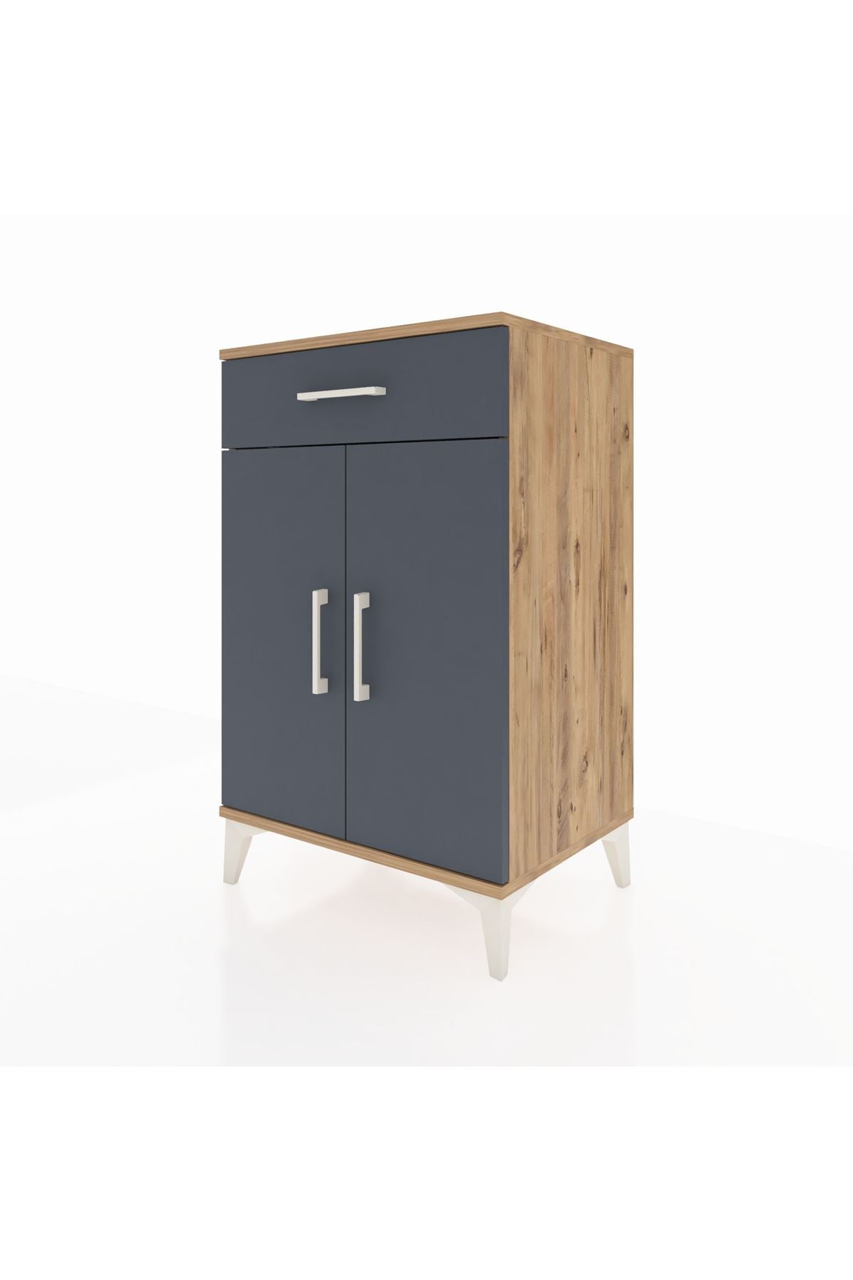 Hyperion Komodin 2 Raflı Tek Çekmeceli 2 Kapaklı 60x44x96 Çam-Antrasit