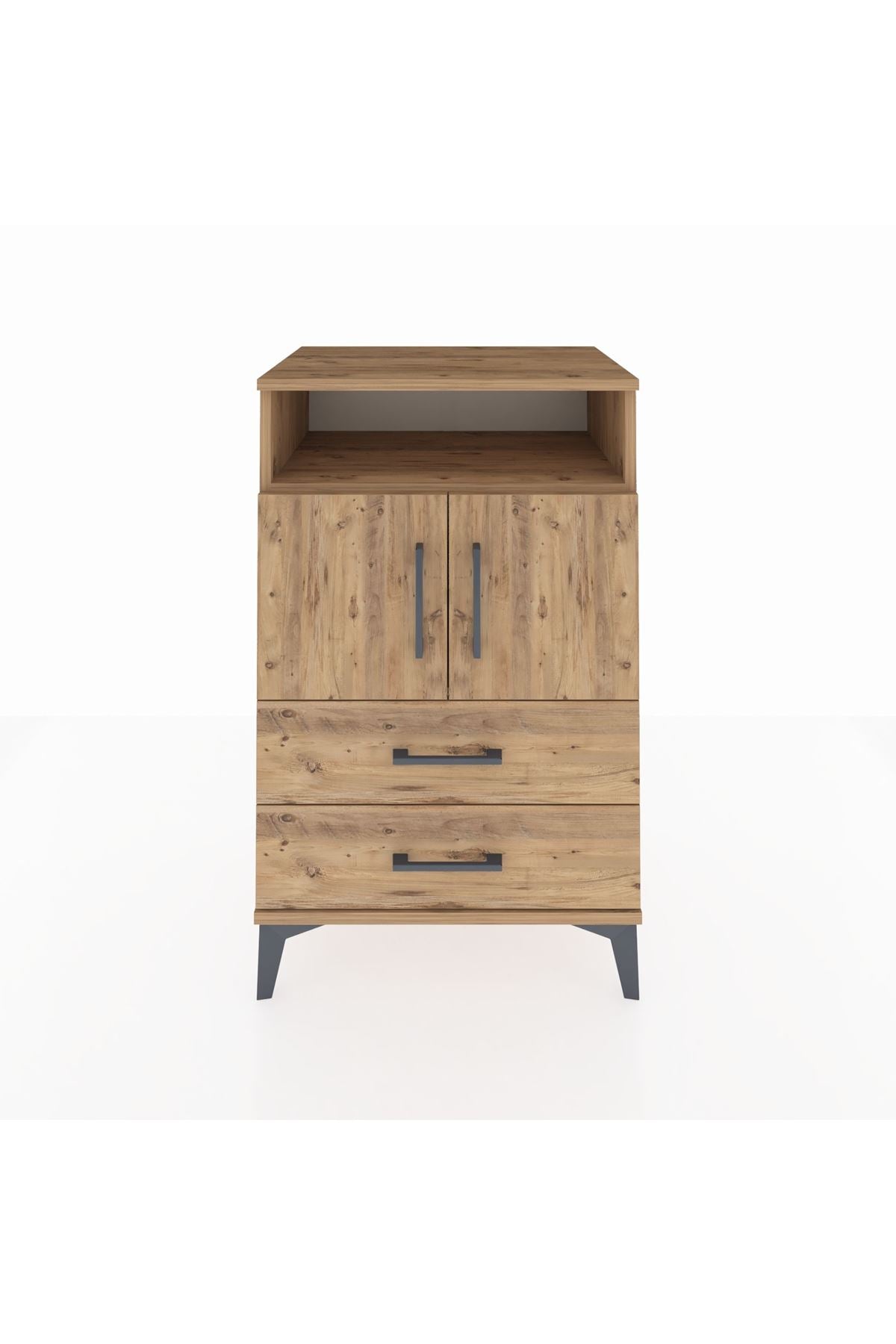 Hyperion Komodin 2 Raflı 2 Çekmeceli 2 Kapaklı 60x44x96 Çam-Çam