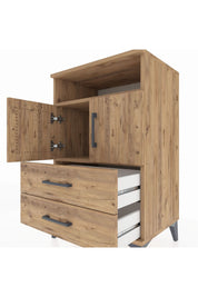 Hyperion Komodin 2 Raflı 2 Çekmeceli 2 Kapaklı 60x44x96 Çam-Çam