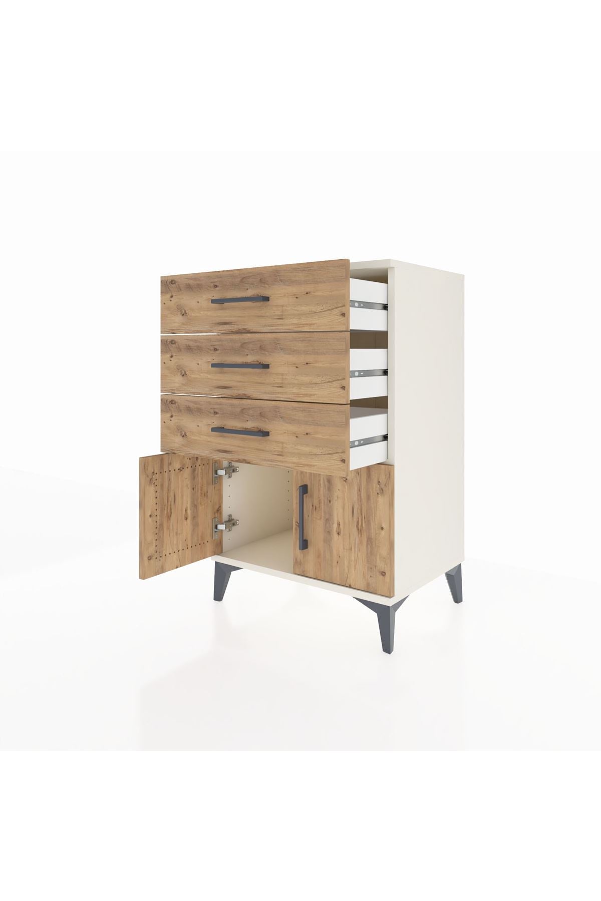 Hyperion Komodin 3 Çekmeceli 2 Kapaklı 60x44x96 Aytaşı-Çam