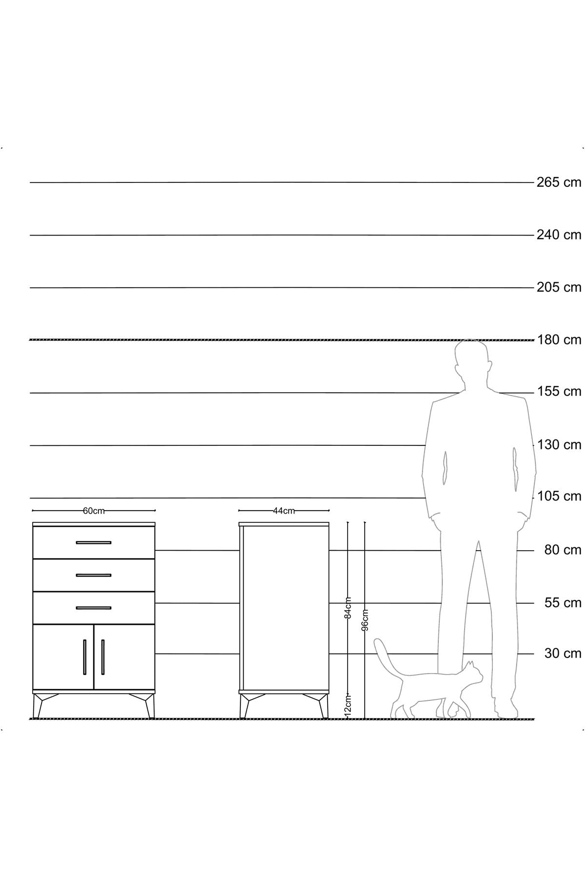 Hyperion Komodin 3 Çekmeceli 2 Kapaklı 60x44x96 Aytaşı-Çam