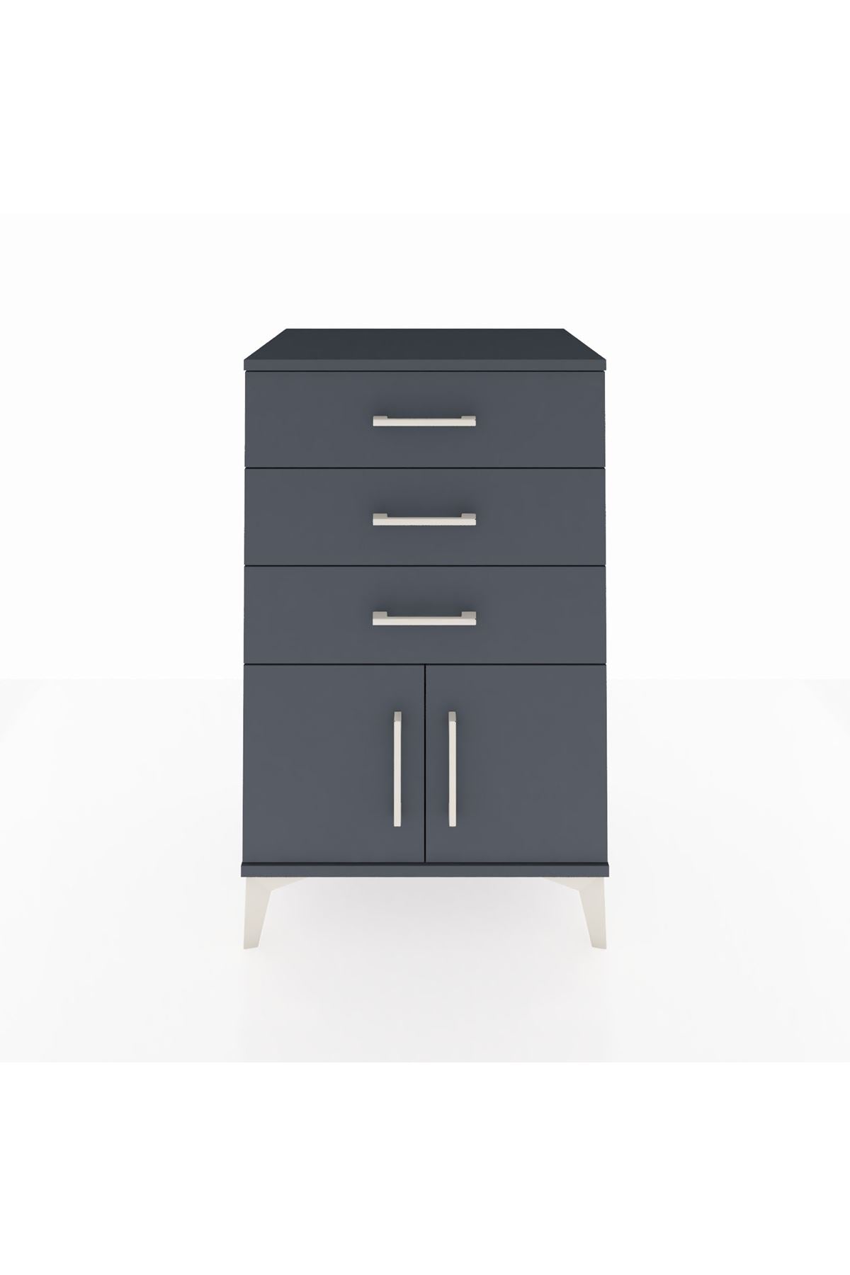 Hyperion Komodin 3 Çekmeceli 2 Kapaklı 60x44x96 Antrasit-Antrasit