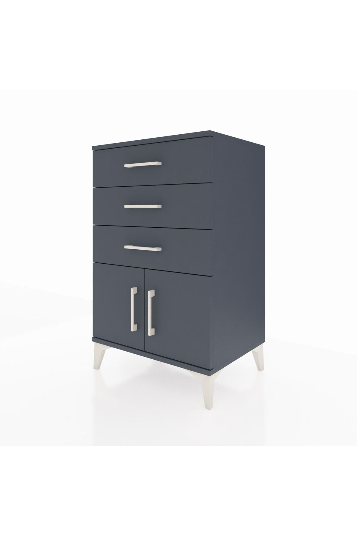 Hyperion Komodin 3 Çekmeceli 2 Kapaklı 60x44x96 Antrasit-Antrasit