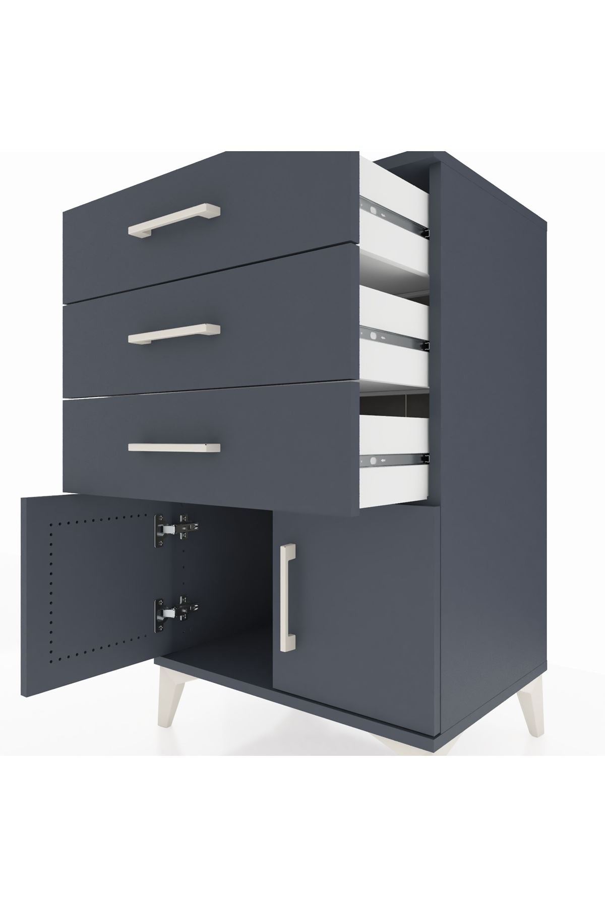 Hyperion Komodin 3 Çekmeceli 2 Kapaklı 60x44x96 Antrasit-Antrasit