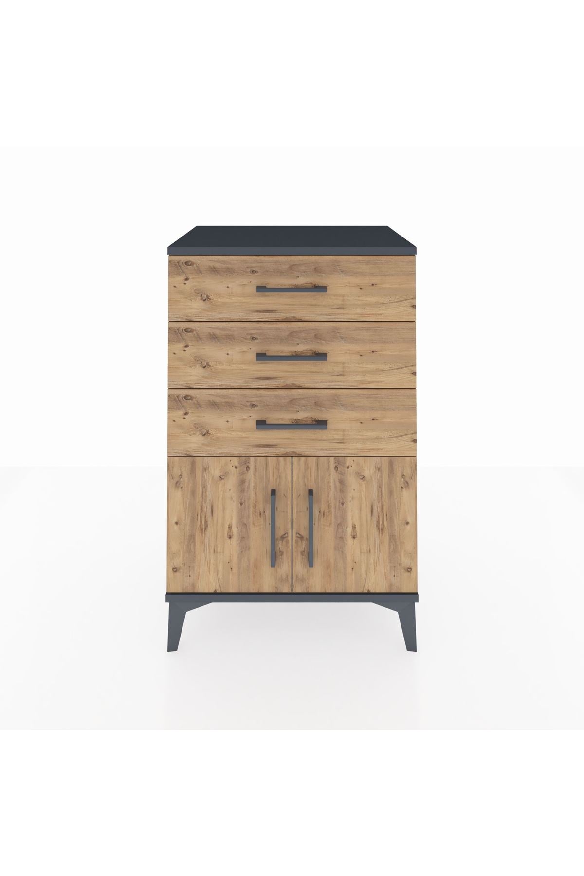 Hyperion Komodin 3 Çekmeceli 2 Kapaklı 60x44x96 Antrasit-Çam