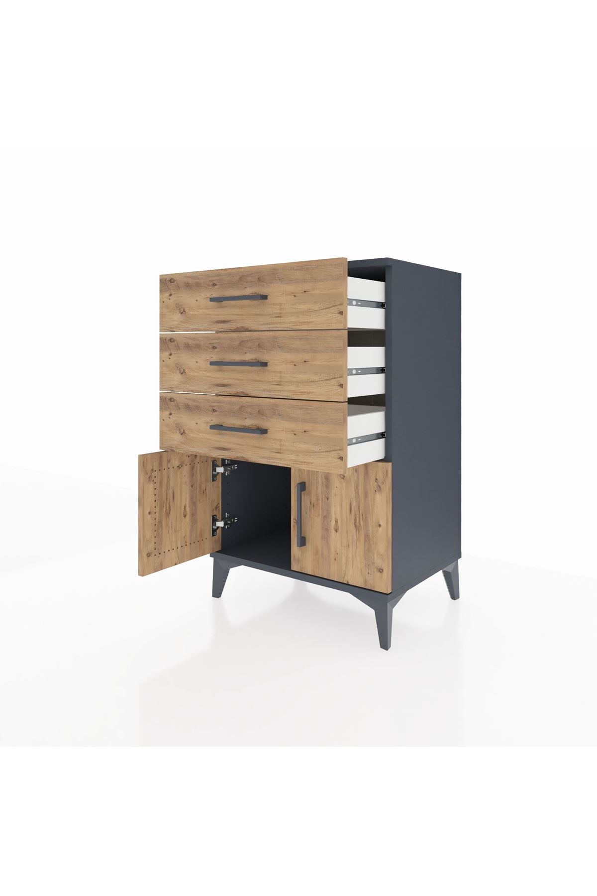 Hyperion Komodin 3 Çekmeceli 2 Kapaklı 60x44x96 Antrasit-Çam