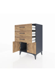 Hyperion Komodin 3 Çekmeceli 2 Kapaklı 60x44x96 Antrasit-Çam