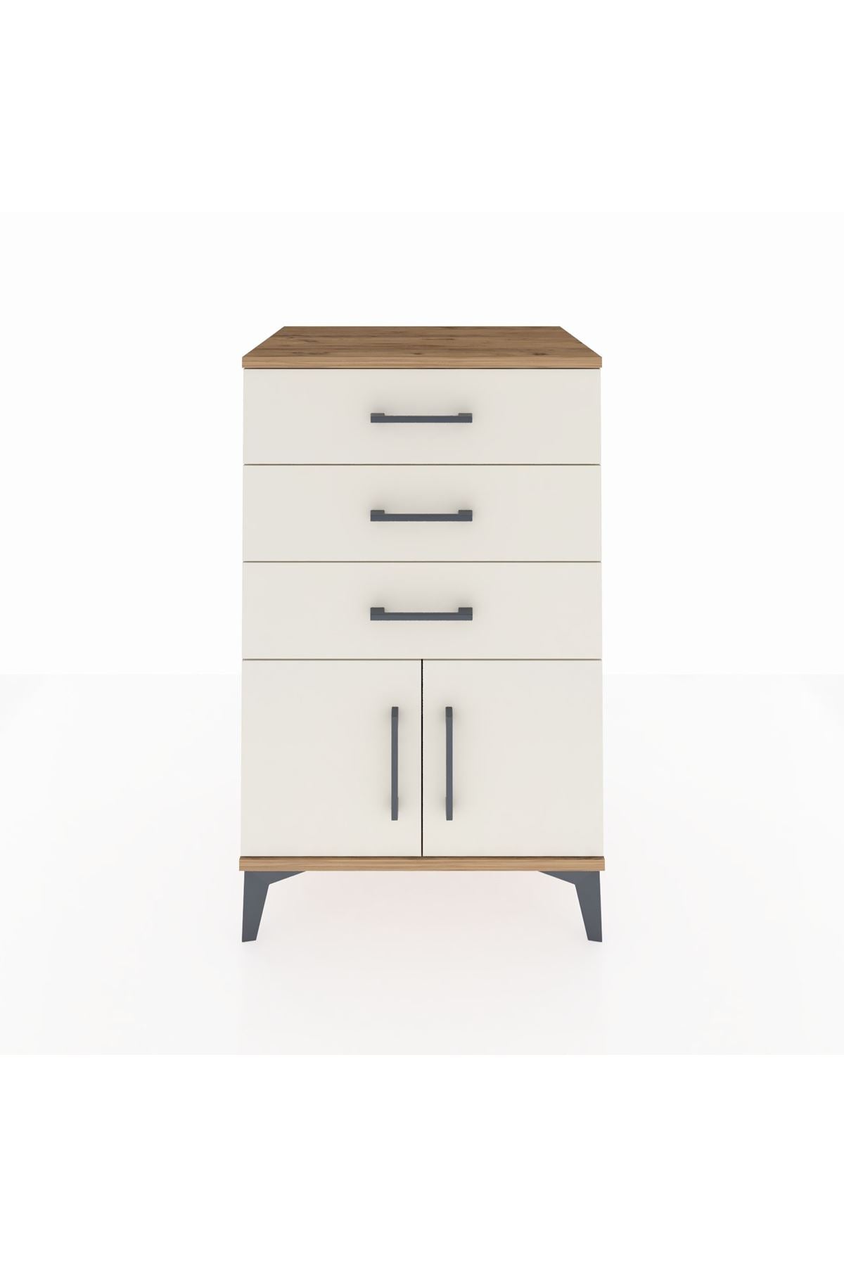 Hyperion Komodin 3 Çekmeceli 2 Kapaklı 60x44x96 Çam-Aytaşı