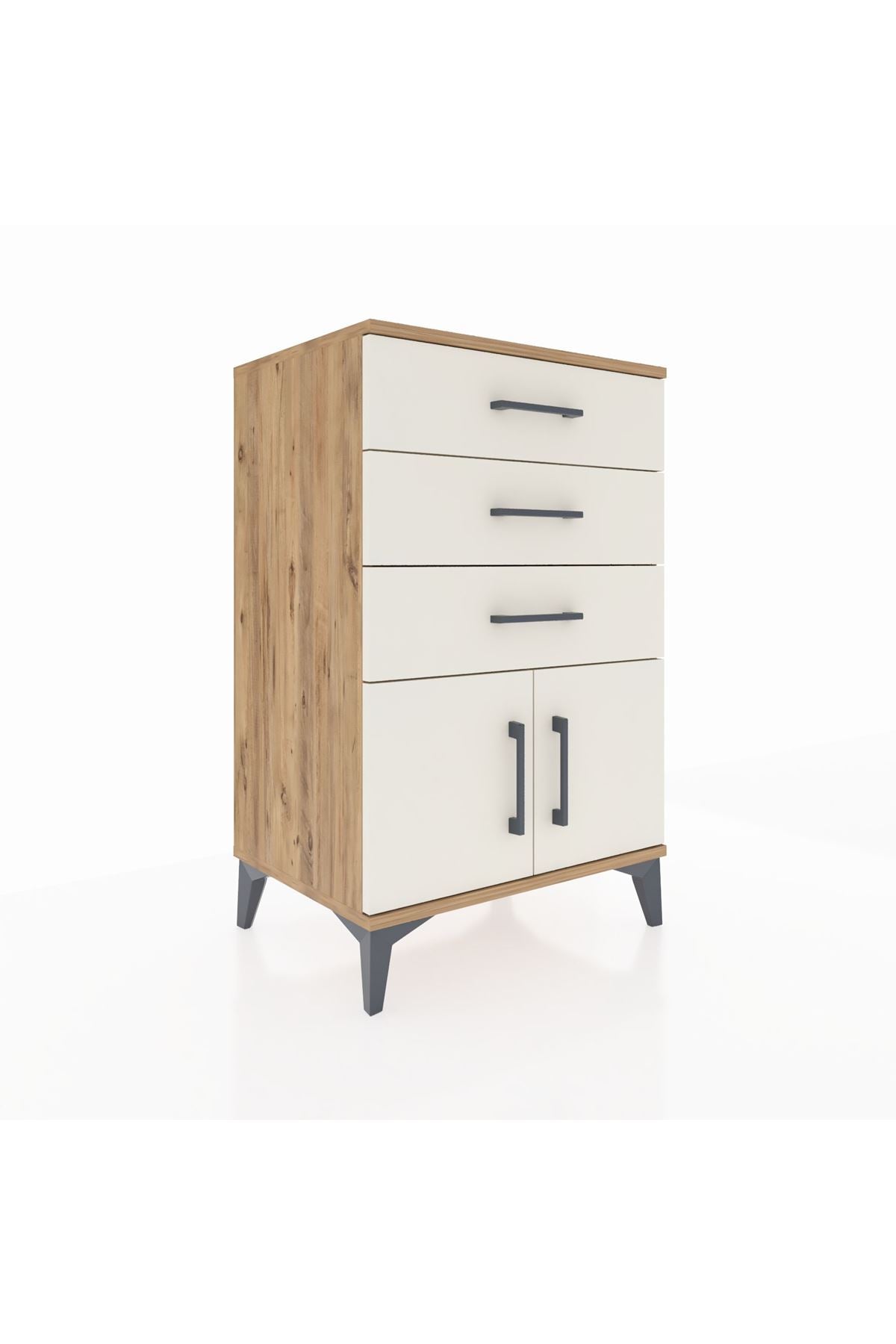 Hyperion Komodin 3 Çekmeceli 2 Kapaklı 60x44x96 Çam-Aytaşı