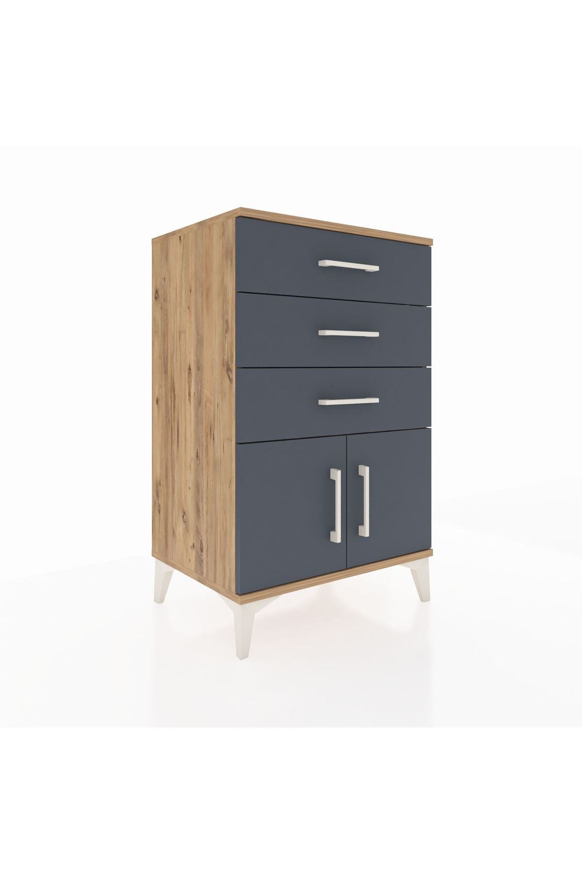 Hyperion Komodin 3 Çekmeceli 2 Kapaklı 60x44x96 Çam-Antrasit