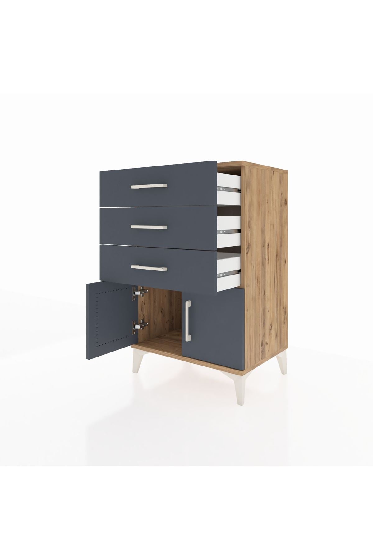 Hyperion Komodin 3 Çekmeceli 2 Kapaklı 60x44x96 Çam-Antrasit