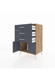 Hyperion Komodin 3 Çekmeceli 2 Kapaklı 60x44x96 Çam-Antrasit