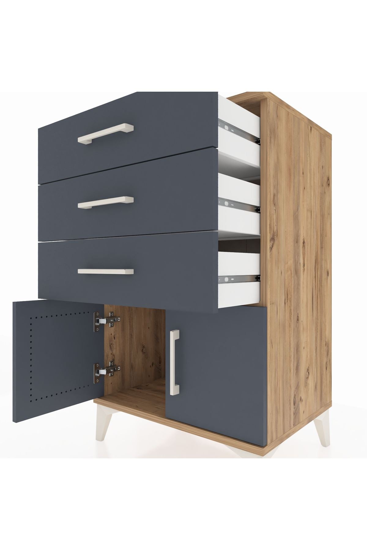 Hyperion Komodin 3 Çekmeceli 2 Kapaklı 60x44x96 Çam-Antrasit