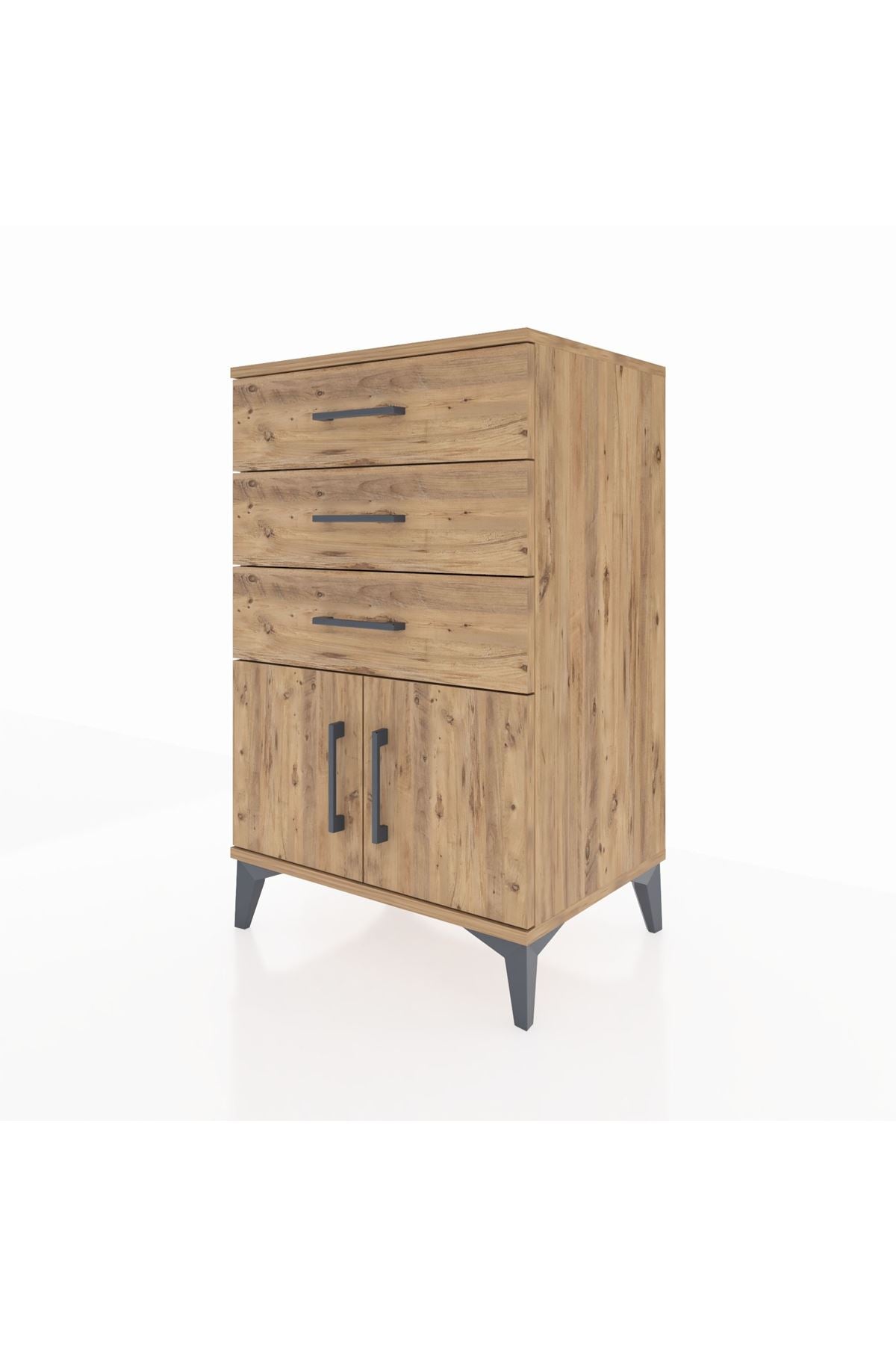 Hyperion Komodin 3 Çekmeceli 2 Kapaklı 60x44x96 Çam-Çam