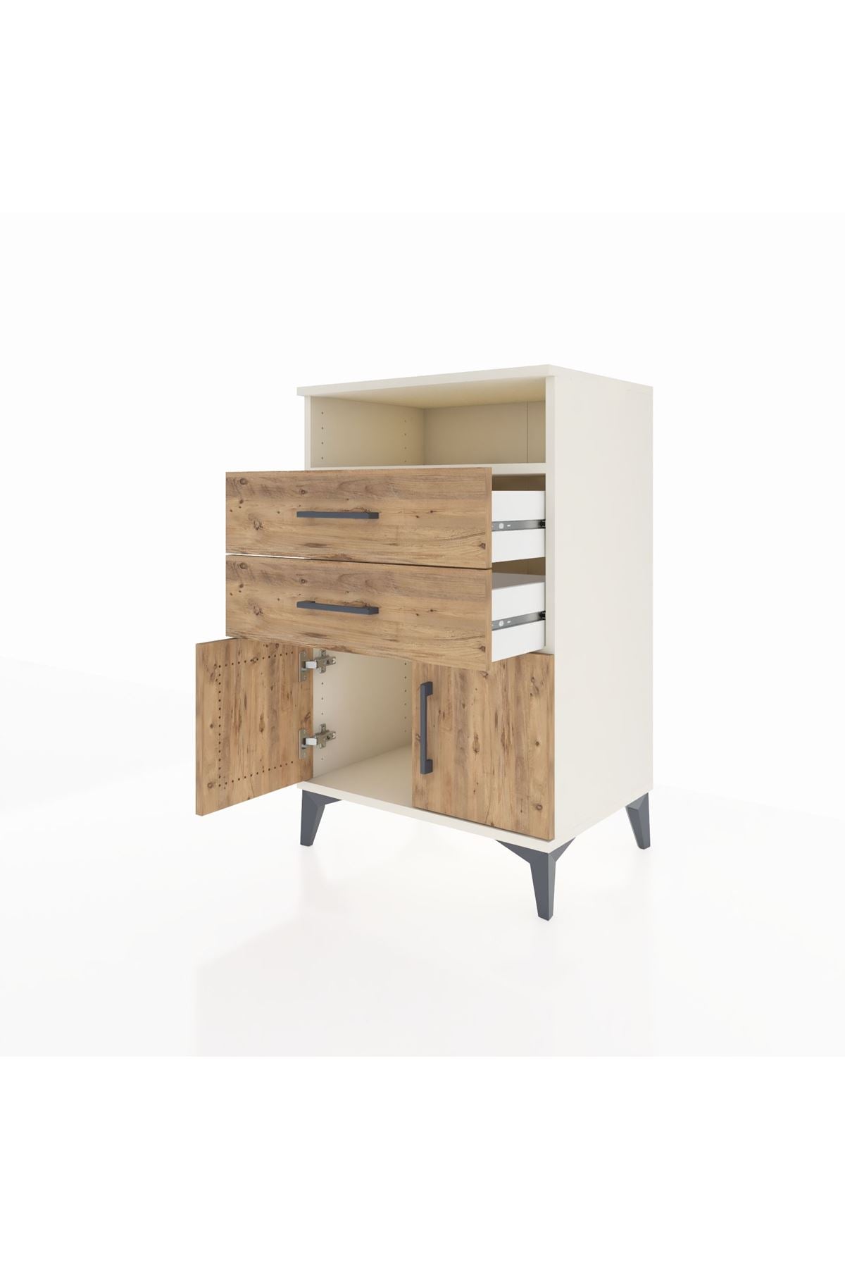 Hyperion Komodin Tek Raflı 2 Çekmeceli 2 Kapaklı 60x44x96 Aytaşı-Çam