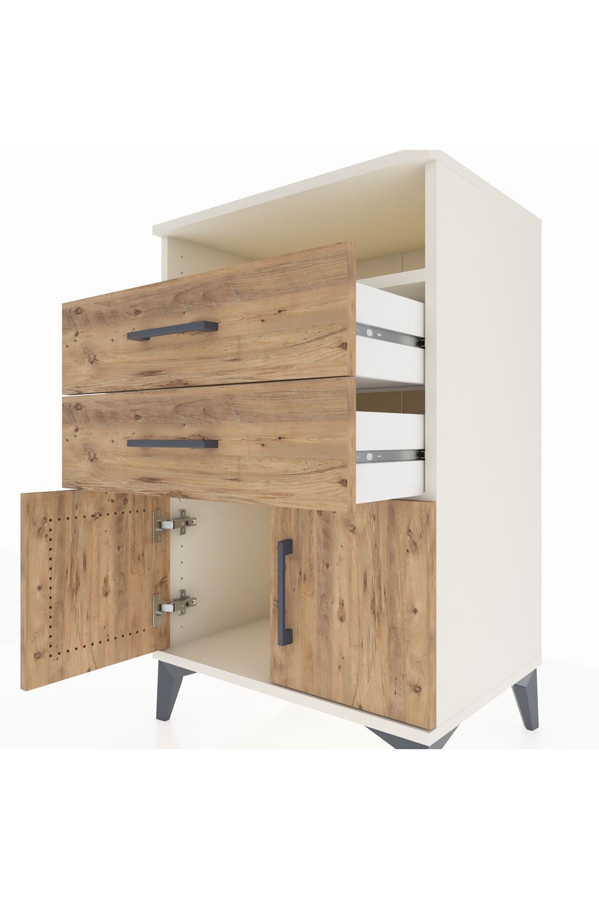 Hyperion Komodin Tek Raflı 2 Çekmeceli 2 Kapaklı 60x44x96 Aytaşı-Çam