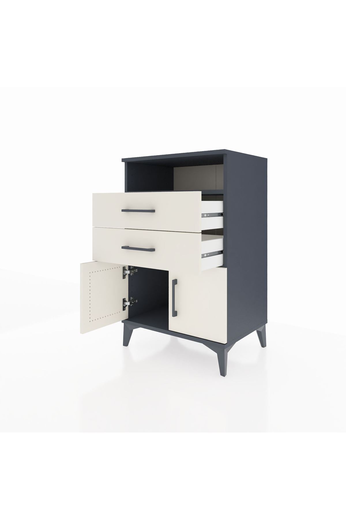 Hyperion Komodin Tek Raflı 2 Çekmeceli 2 Kapaklı 60x44x96 Antrasit-Aytaşı