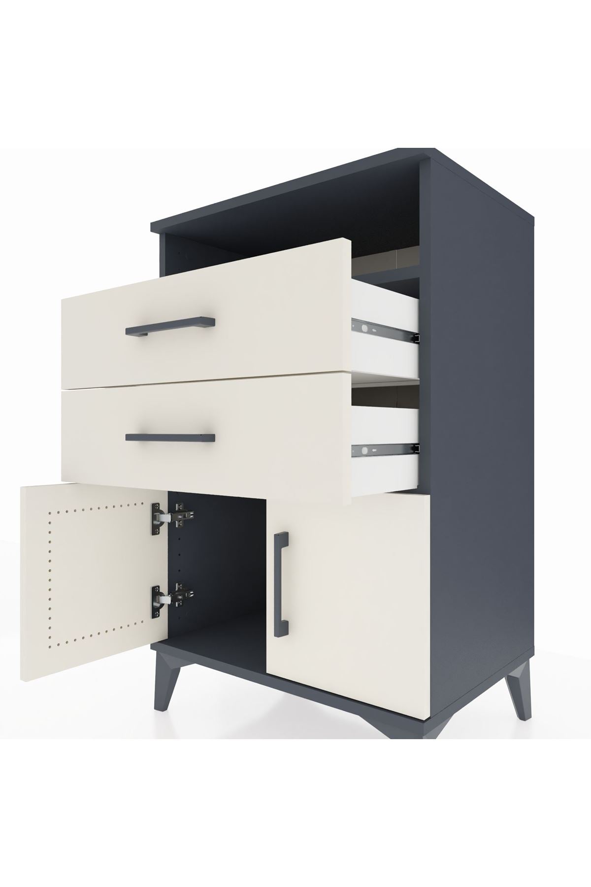 Hyperion Komodin Tek Raflı 2 Çekmeceli 2 Kapaklı 60x44x96 Antrasit-Aytaşı