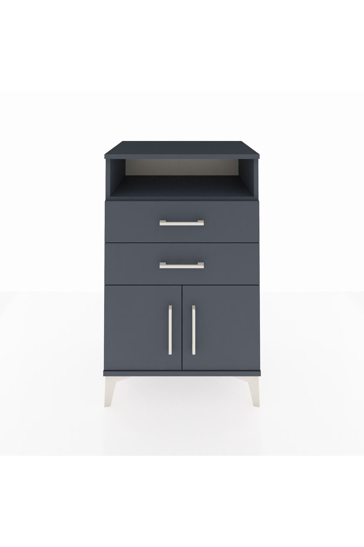 Hyperion Komodin Tek Raflı 2 Çekmeceli 2 Kapaklı 60x44x96 Antrasit-Antrasit