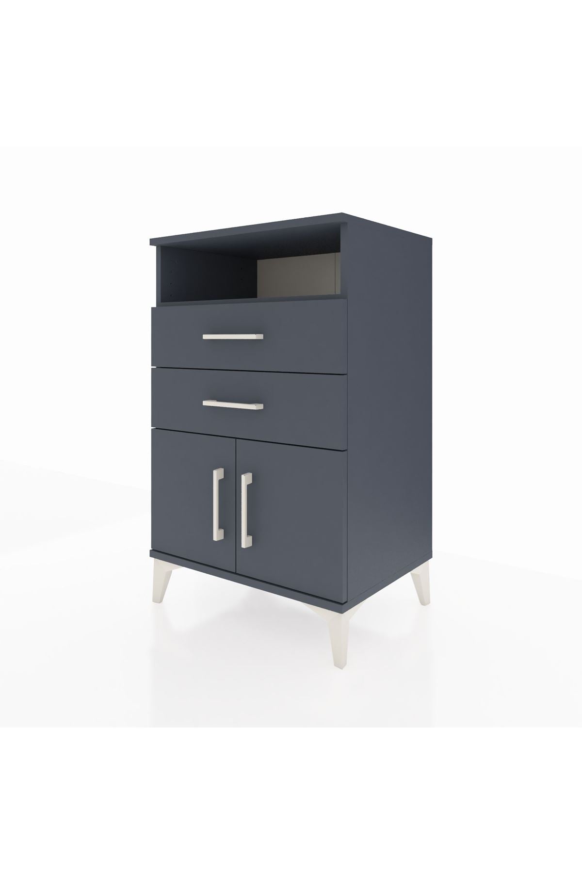 Hyperion Komodin Tek Raflı 2 Çekmeceli 2 Kapaklı 60x44x96 Antrasit-Antrasit